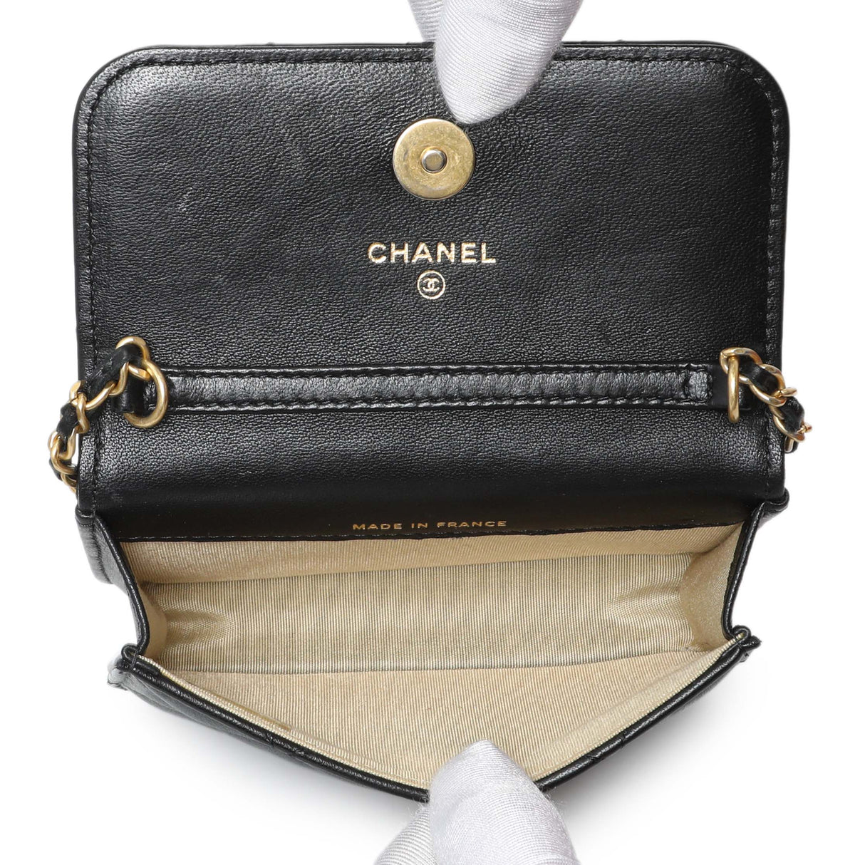 Chanel Black Quilted Lambskin Pearl Crush Clutch With Chain Handbags Chanel