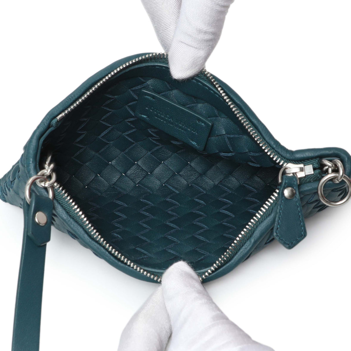 Bottega Veneta Teal Intrecciato Nappa Mini Pouch with Strap Handbags Bottega Veneta