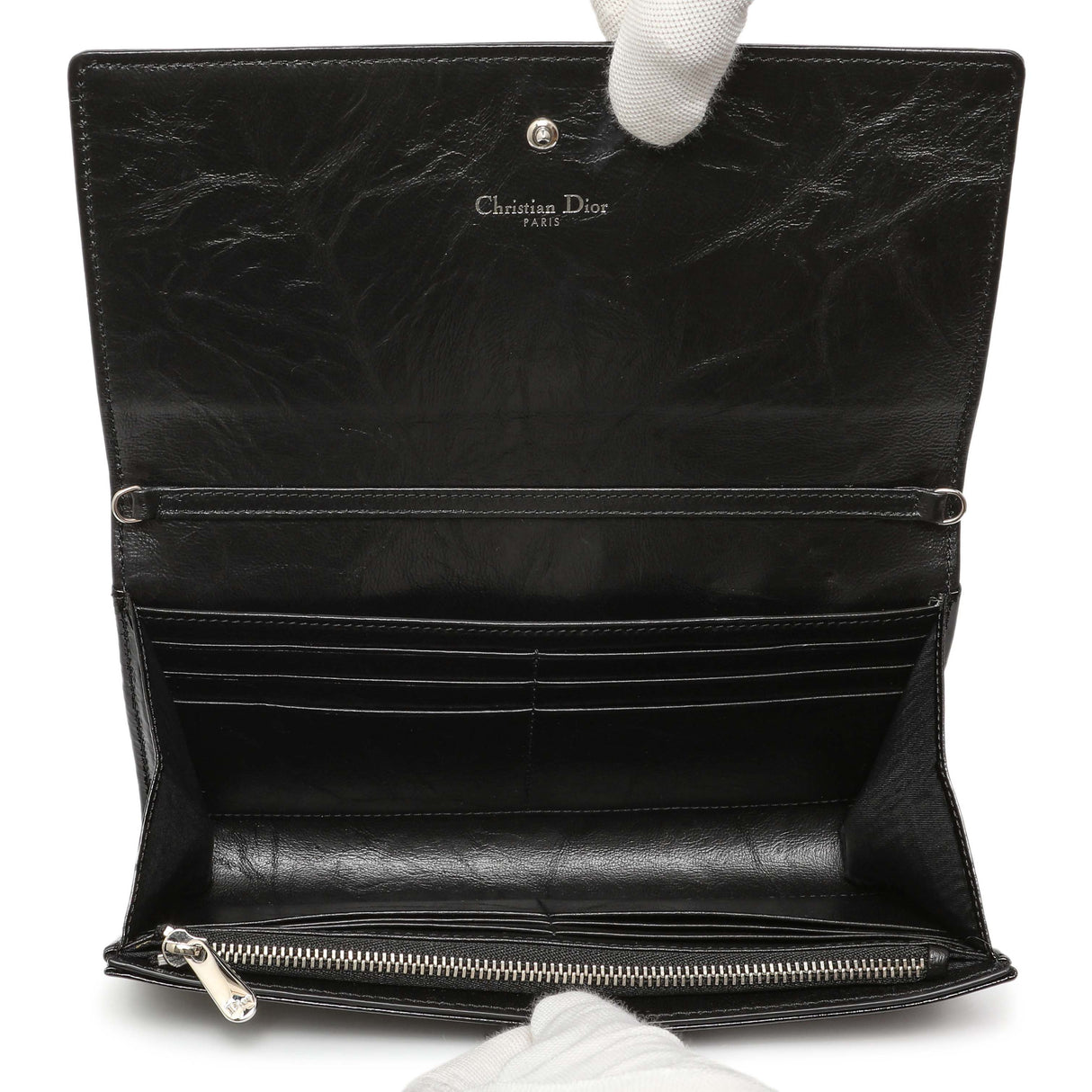 Christian Dior Black Patent Diorama Croisiere Chain Wallet