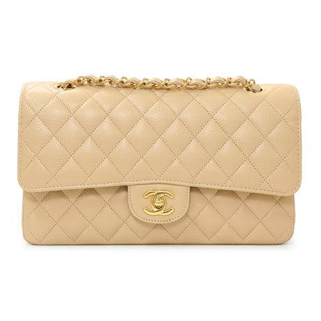 Chanel Beige Quilted Caviar Medium Double Flap Handbags Chanel
