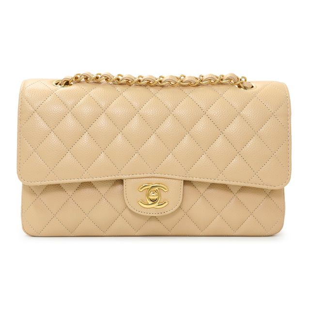 Chanel Beige Quilted Caviar Medium Double Flap Handbags Chanel