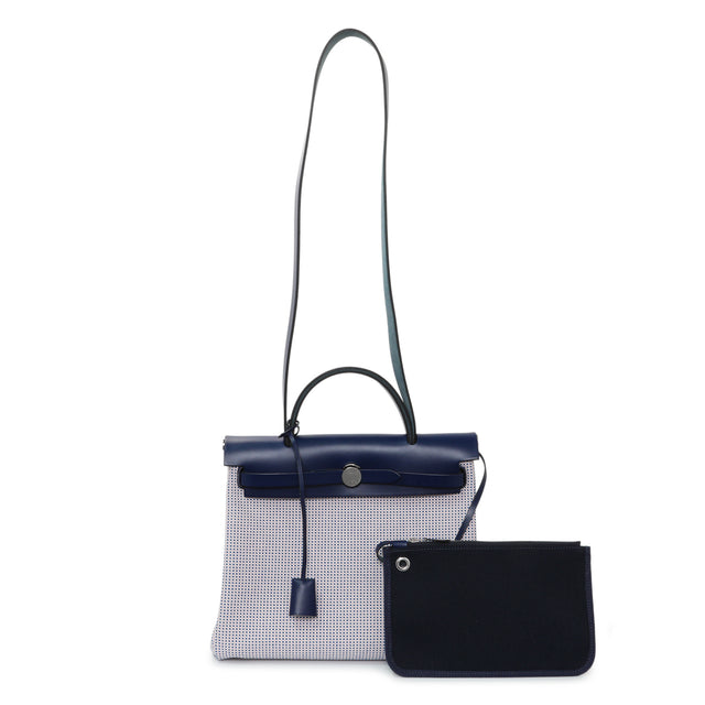 Hermes Ecru Mauve Bleu Criss Viking Vache Hunter Herbag Zip Retourne 31 PM Handbags Hermes
