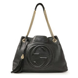 Gucci Black Pebbled Calfskin Medium Soho Chain Shoulder Bag