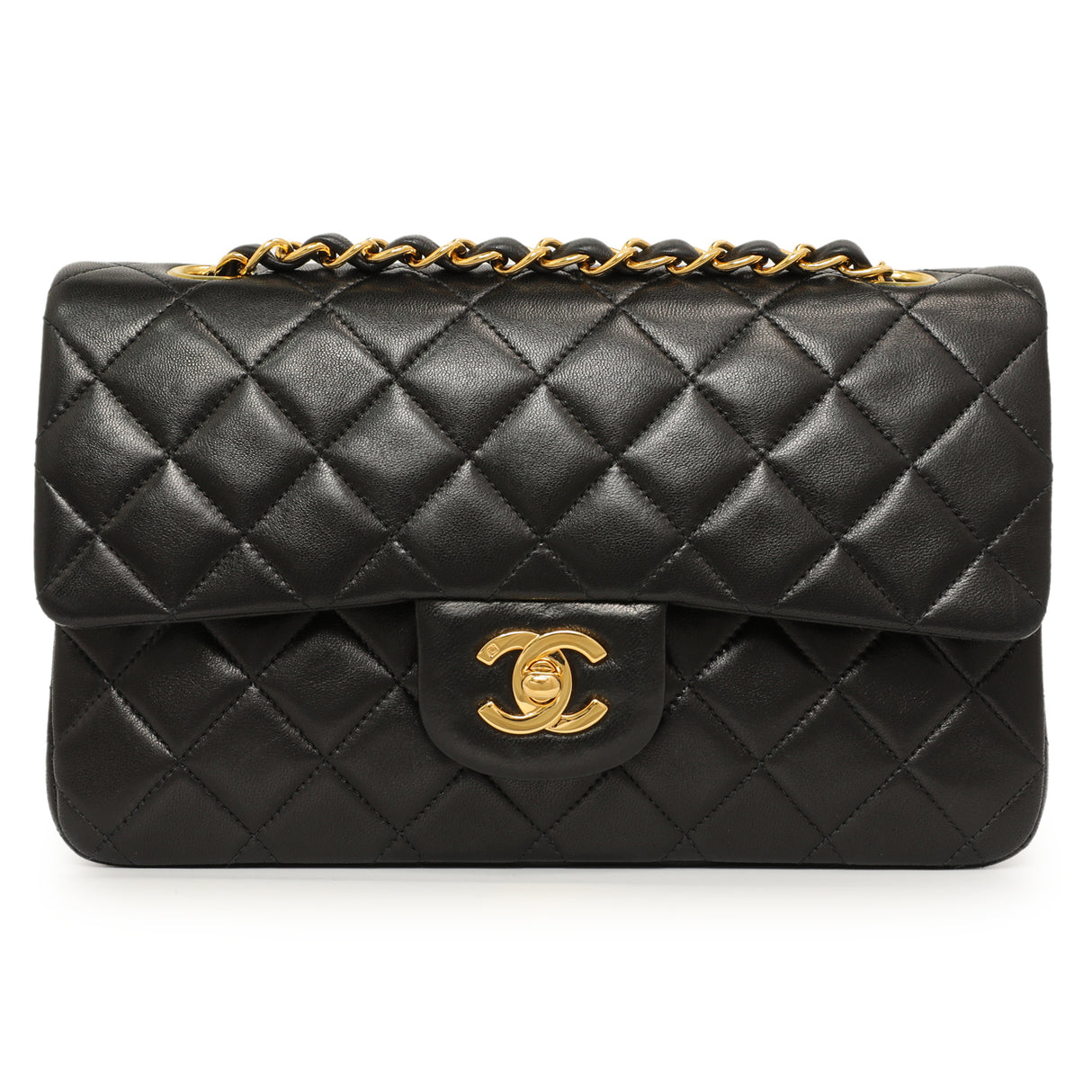 Chanel Vintage Black Quilted Lambskin Small Double Flap