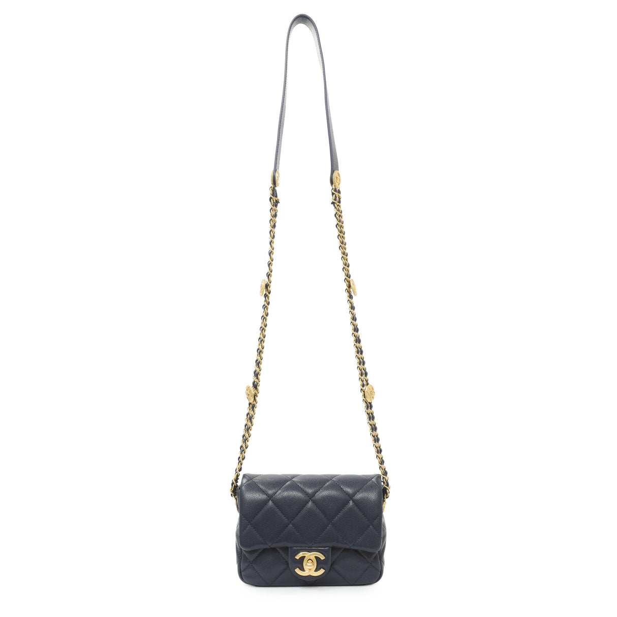 Chanel Navy Caviar Quilted Mini Twist Your Buttons Flap