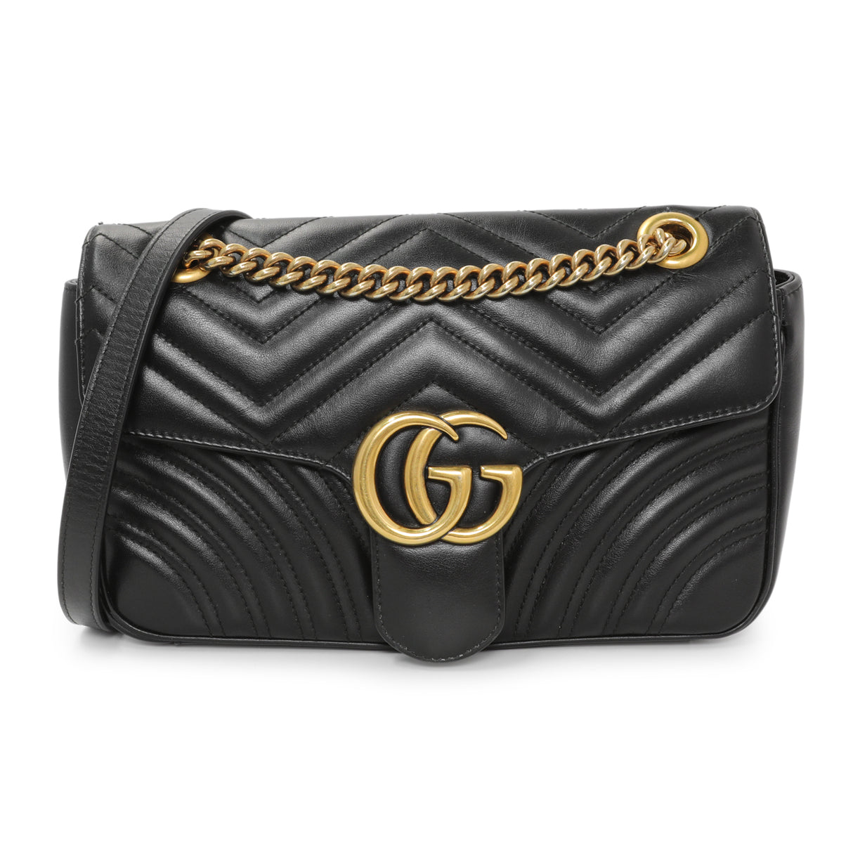 Gucci Black Calfskin Matelasse Small GG Marmont Shoulder Bag Handbags Gucci
