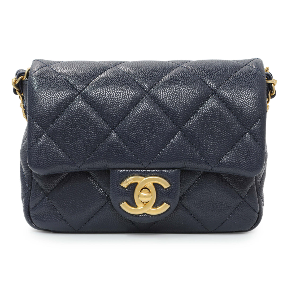 Chanel Navy Caviar Quilted Mini Twist Your Buttons Flap