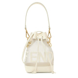 Fendi Sabbia White Ice Mesh Vitello King F is Fendi Logo Embroidered Mini Mon Tresor Bucket Bag