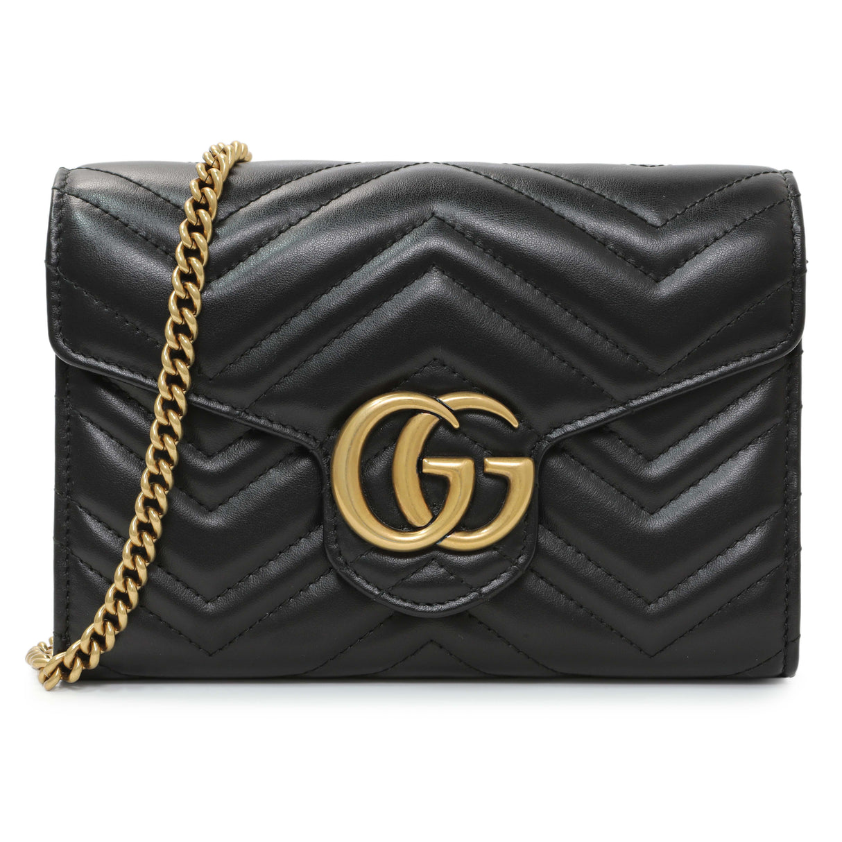 Gucci Black Calfskin Matelasse GG Marmont Chain Wallet