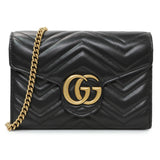 Gucci Black Calfskin Matelasse GG Marmont Chain Wallet