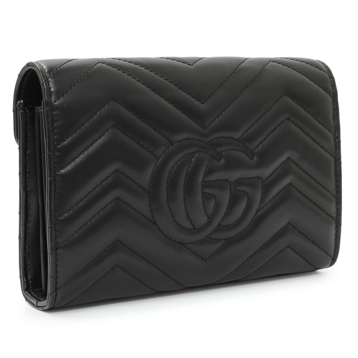 Gucci Black Calfskin Matelasse GG Marmont Chain Wallet