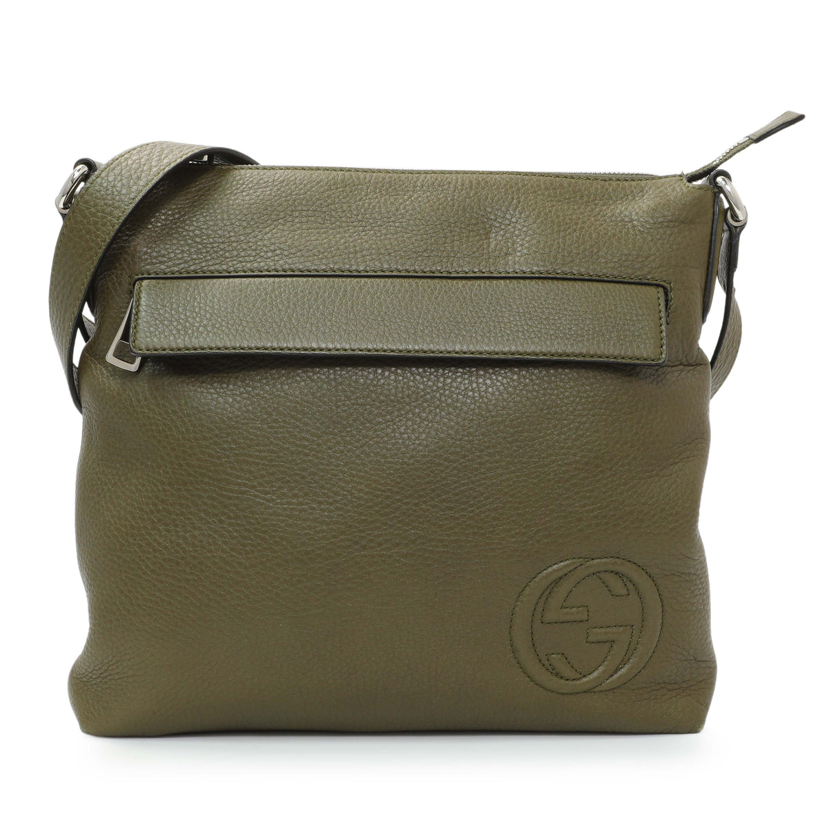 Gucci Green Pebbled Calfskin Medium Soho Messenger Bag