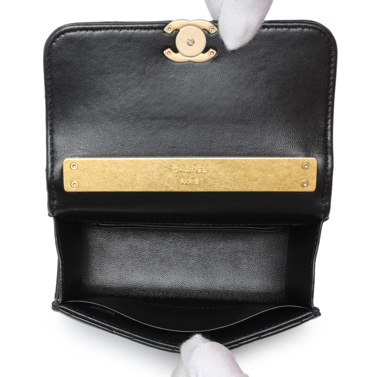 Chanel Black Lambskin Enamel Quilted Top Handle Flap Handbags Chanel