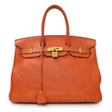 Hermes Orange Clemence Birkin 35 Handbags Hermes