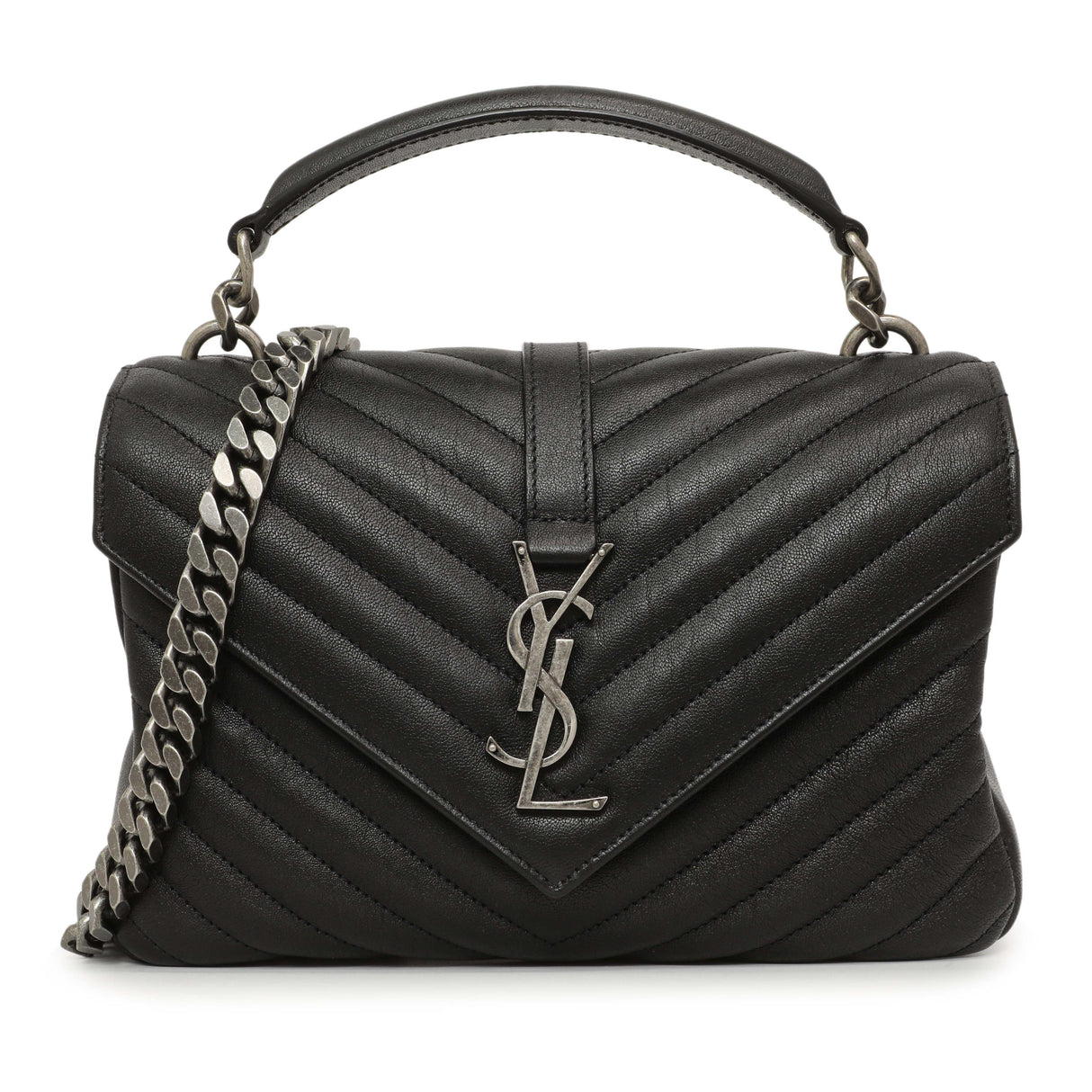 Saint Laurent Black Matelasse Chevron Sheepskin Medium College Bag