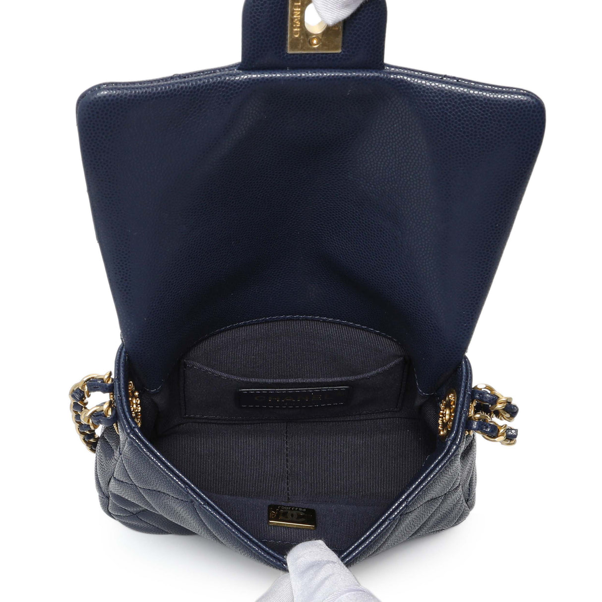 Chanel Navy Caviar Quilted Mini Twist Your Buttons Flap
