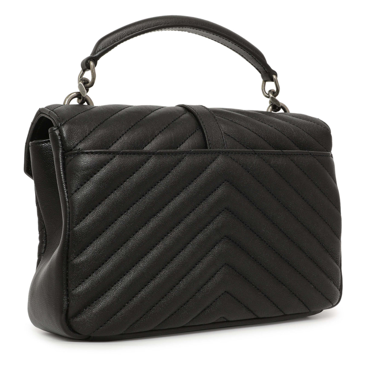 Saint Laurent Black Matelasse Chevron Sheepskin Medium College Bag