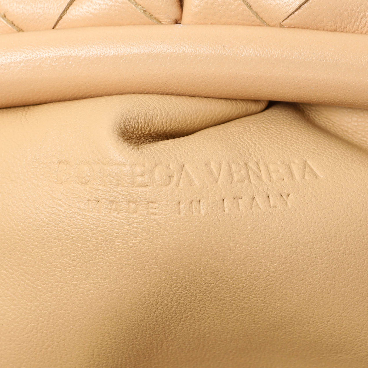 Bottega Veneta Almond Nappa Maxi Intrecciato The Pouch Oversized Clutch Handbags Bottega Veneta