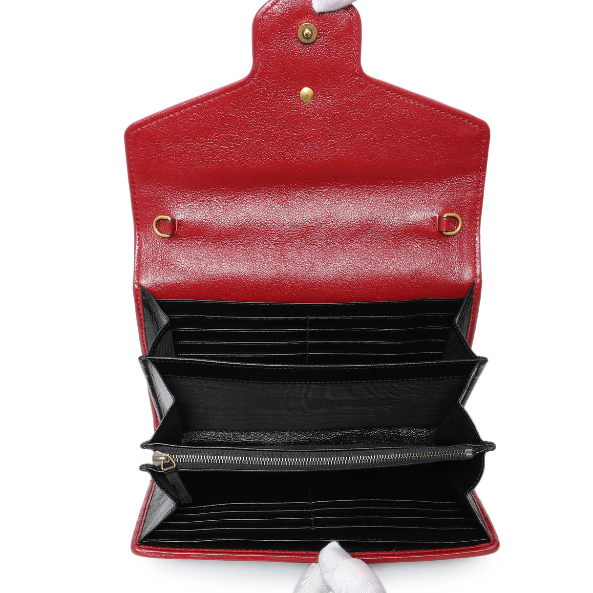 Gucci Black Red Vintage Effect Calfskin Matelasse Diagonal Torchon GG Marmont Chain Wallet Handbags Gucci