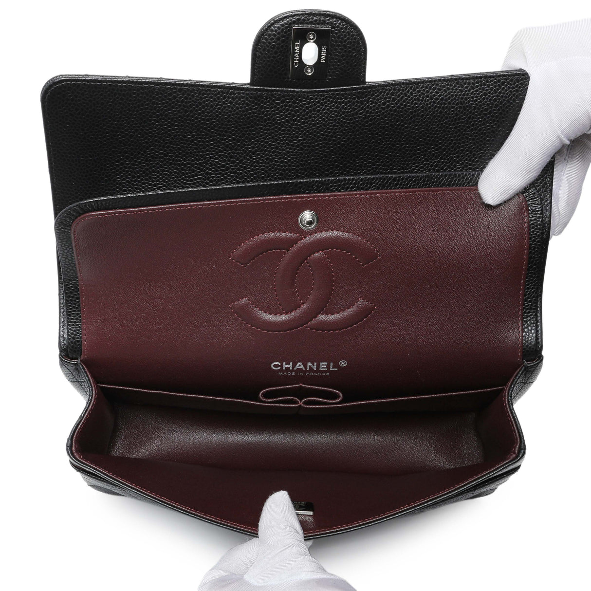 Chanel Black Quilted Caviar Medium Double Flap Handbags Chanel