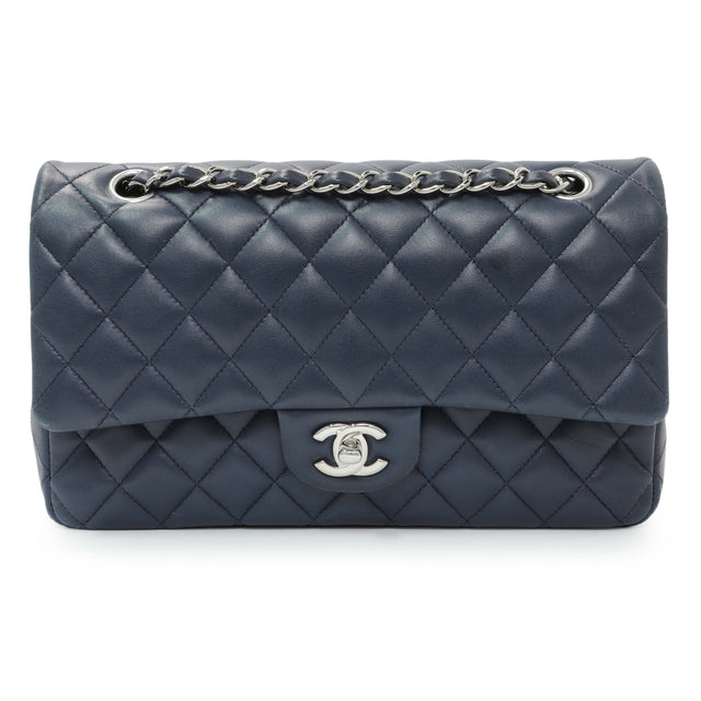 Chanel Blue Quilted Lambskin Medium Classic Double Flap Handbags Chanel