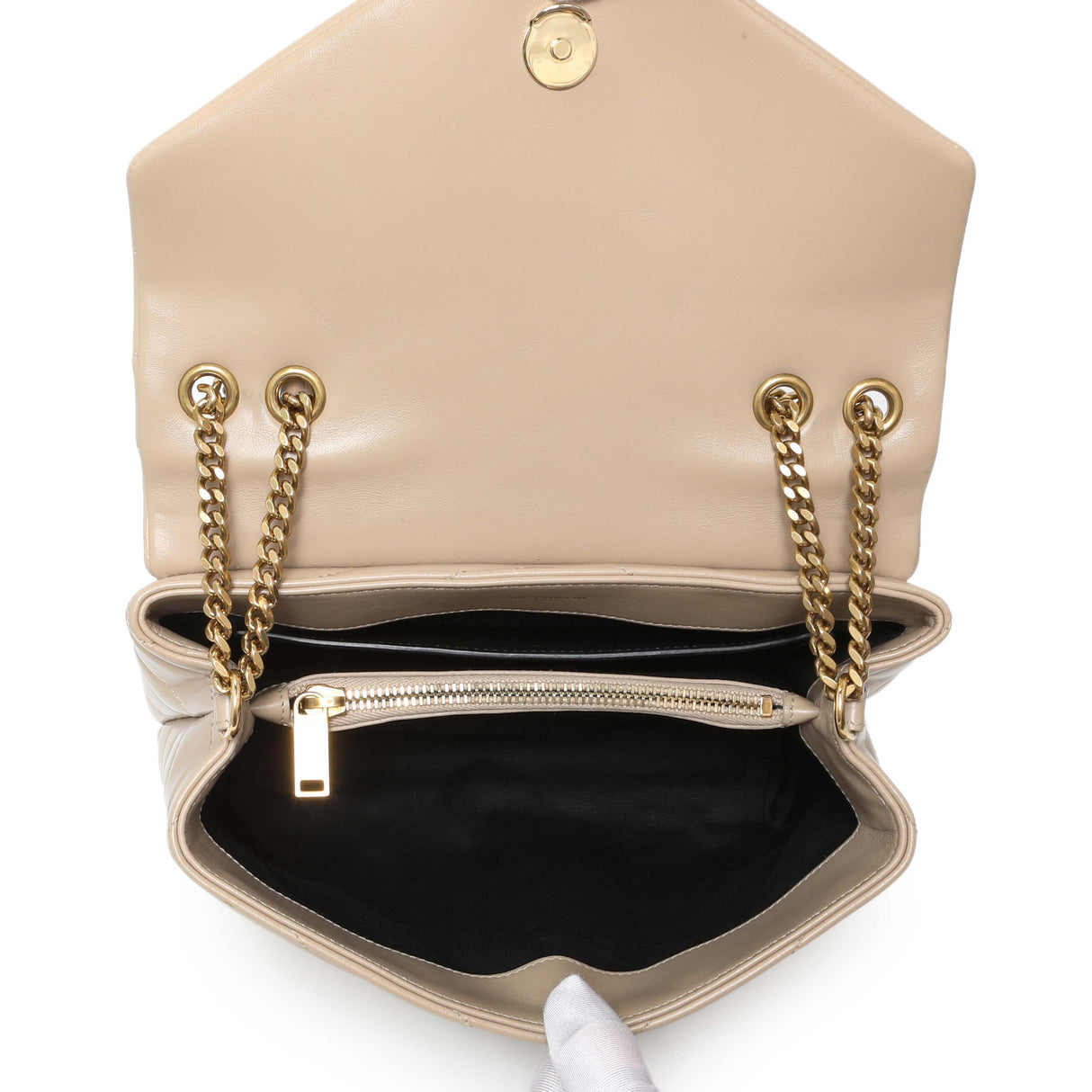 Saint Laurent Dark Beige Calfskin Loulou Chain Small Satchel Handbags Saint Laurent