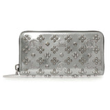 Christian Louboutin Silver Patent Leather Panettone Spiked Zip Around Wallet