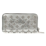 Christian Louboutin Silver Patent Leather Panettone Spiked Zip Around Wallet