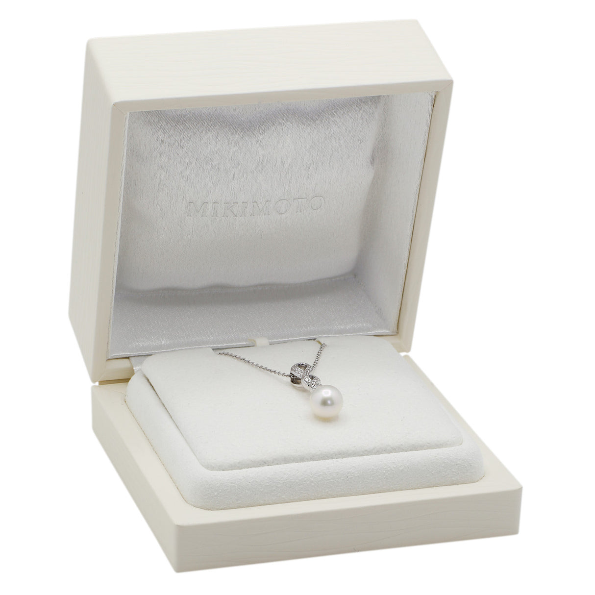 Mikimoto 18K White Gold Diamond Akoya Pearl Pendant Necklace