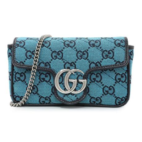 Gucci Blue Monogram Matelasse Diagonal Super Mini GG Marmont Shoulder Bag Handbags Gucci