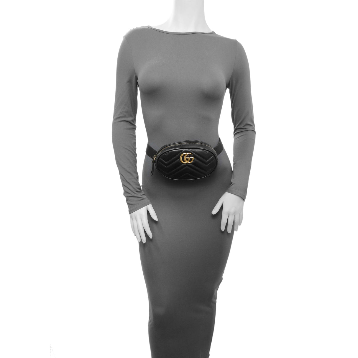 Gucci Black Calfskin Matelasse GG Marmont Belt Bag Handbags Gucci