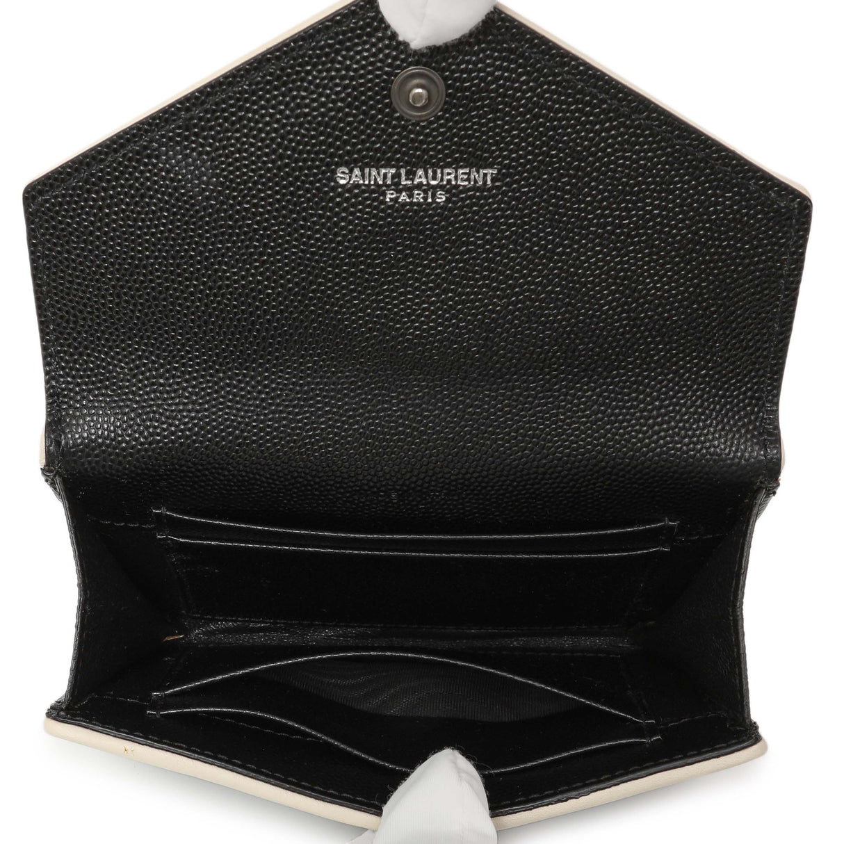 Saint Laurent Black Grain De Poudre Matelasse Chevron Monogram Envelope Wallet