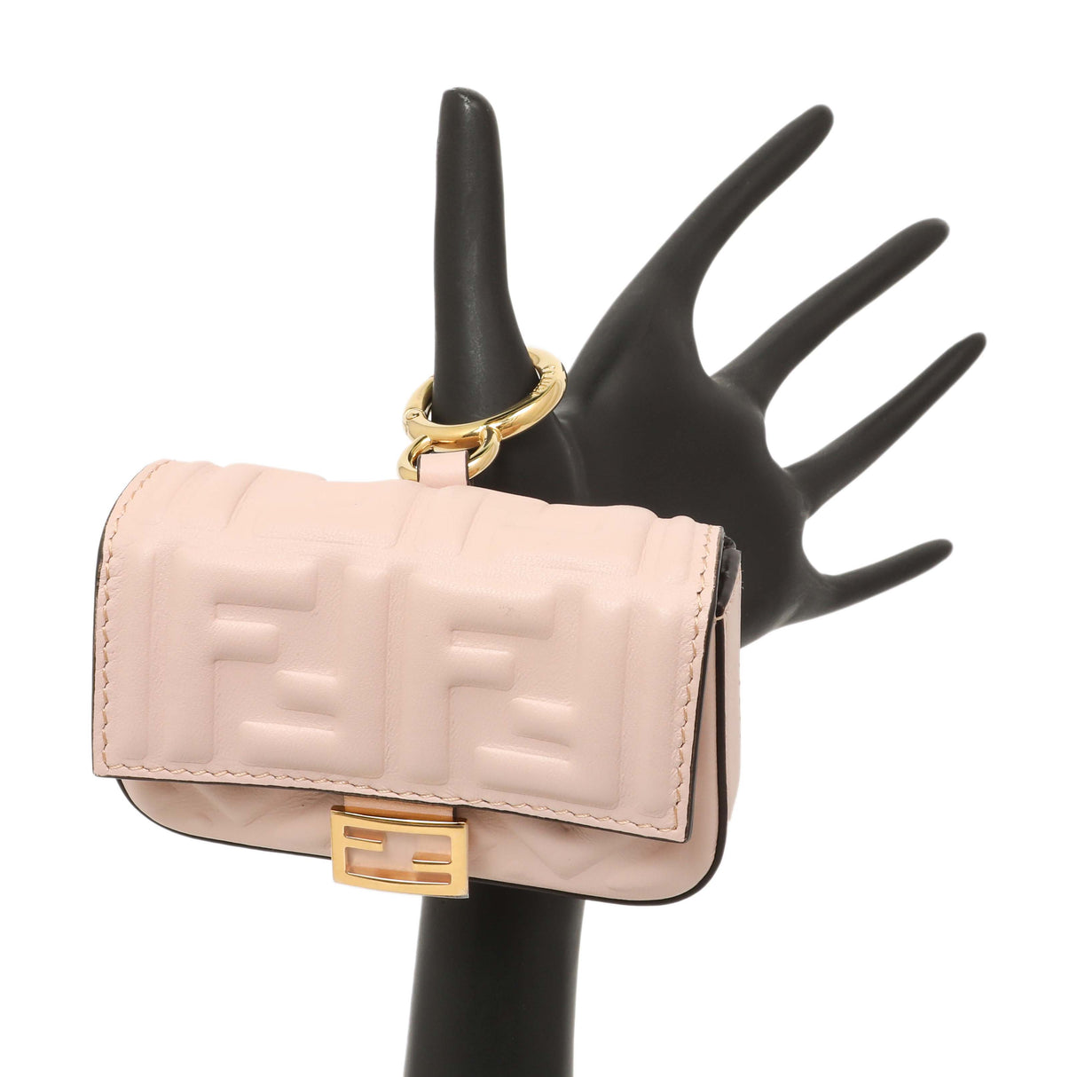 Fendi Pink Nappa Matisse FF Embossed Nano Baguette Charm