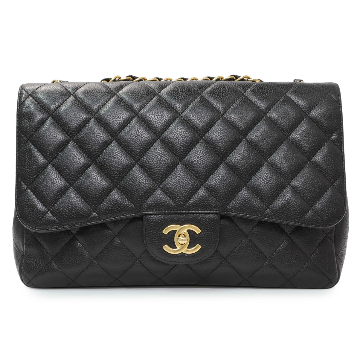 Chanel Black Quilted Caviar Jumbo Single Flap Handbags Chanel