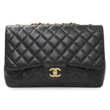 Chanel Black Quilted Caviar Jumbo Single Flap Handbags Chanel