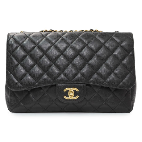 Chanel Black Quilted Caviar Jumbo Single Flap Handbags Chanel