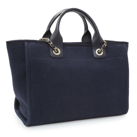 Chanel Navy Mixed Fibers Small Deauville Tote