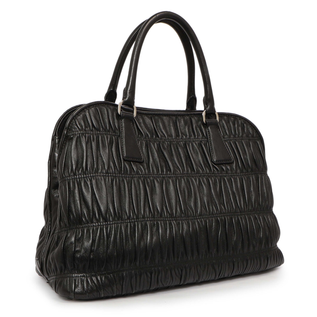 Prada Black Nappa Gaufre Double Handle Tote