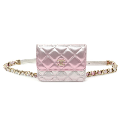 Chanel Pink Gradient Iridescent Lambskin Quilted Waist Bag Handbags Chanel