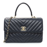 Chanel Blue Chevron Quilted Lambskin Medium Trendy CC Dual Handle Flap Bag Handbags Chanel