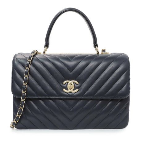 Chanel Blue Chevron Quilted Lambskin Medium Trendy CC Dual Handle Flap Bag Handbags Chanel