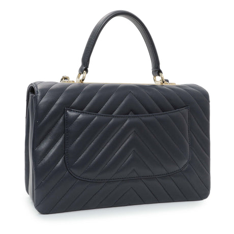 Chanel Blue Chevron Quilted Lambskin Medium Trendy CC Dual Handle Flap Bag Handbags Chanel