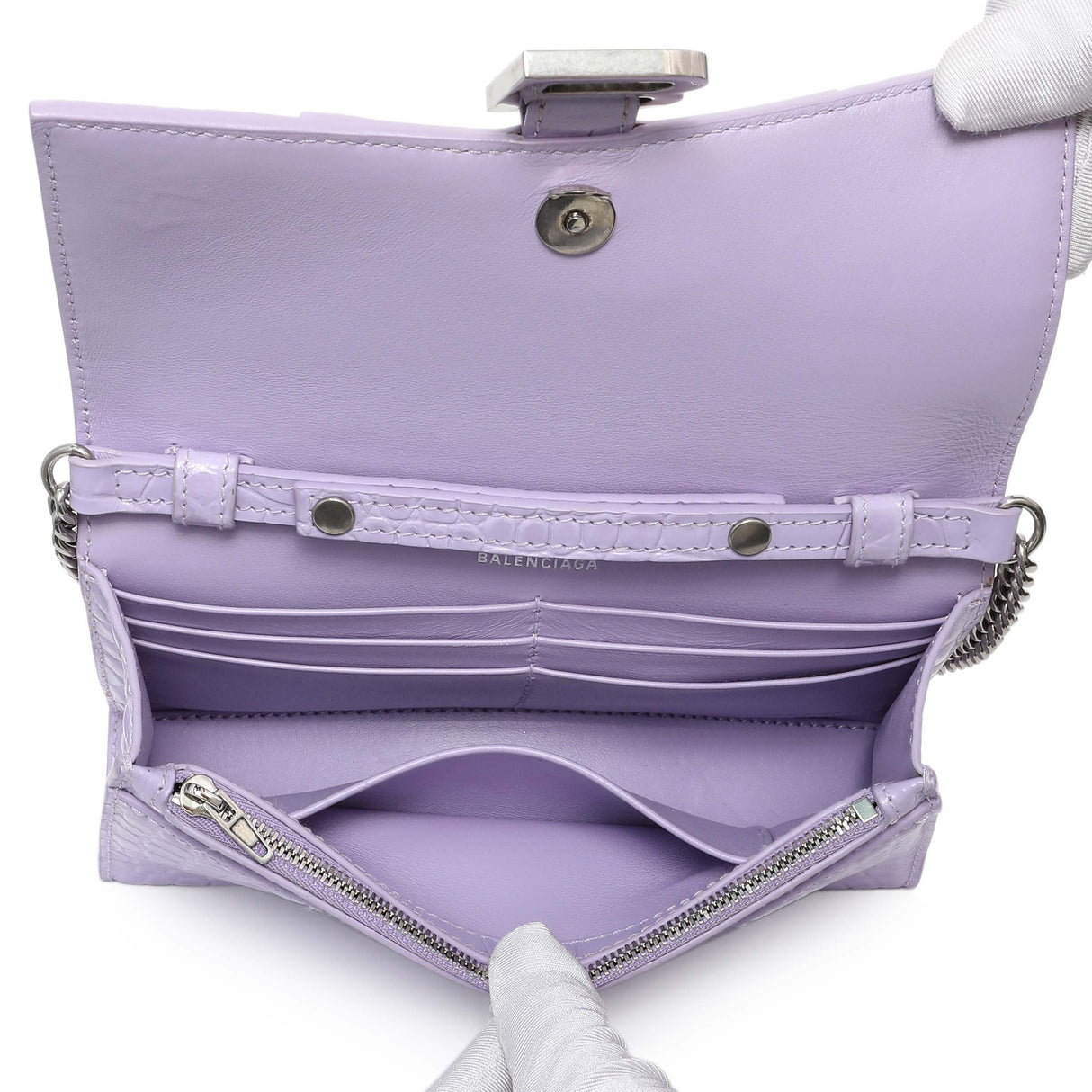 Balenciaga Lilac Shiny Calfskin Crocodile Embossed Hourglass Chain Bag Handbags Balenciaga