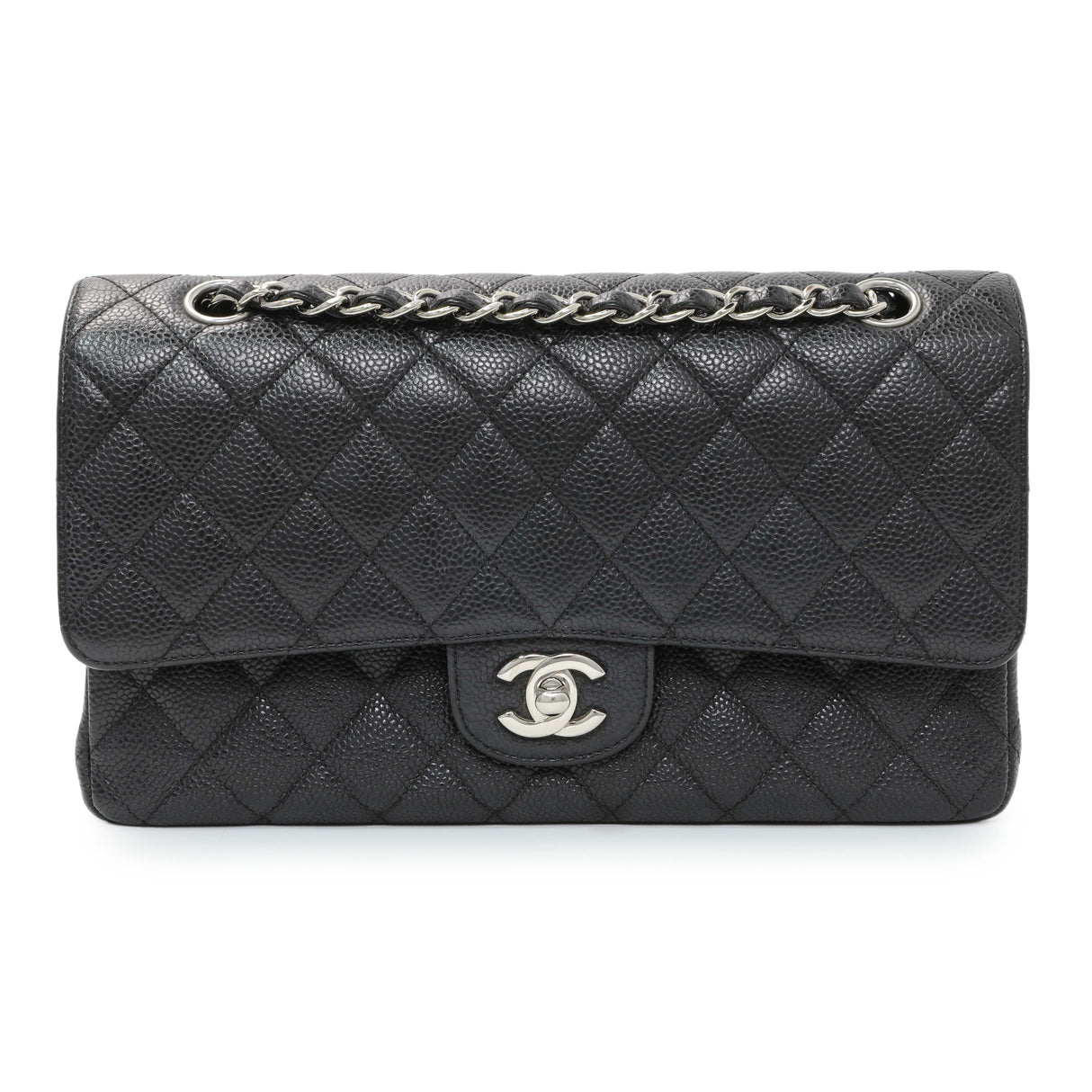 Chanel Black Quilted Caviar Medium Classic Double Flap Handbags Chanel