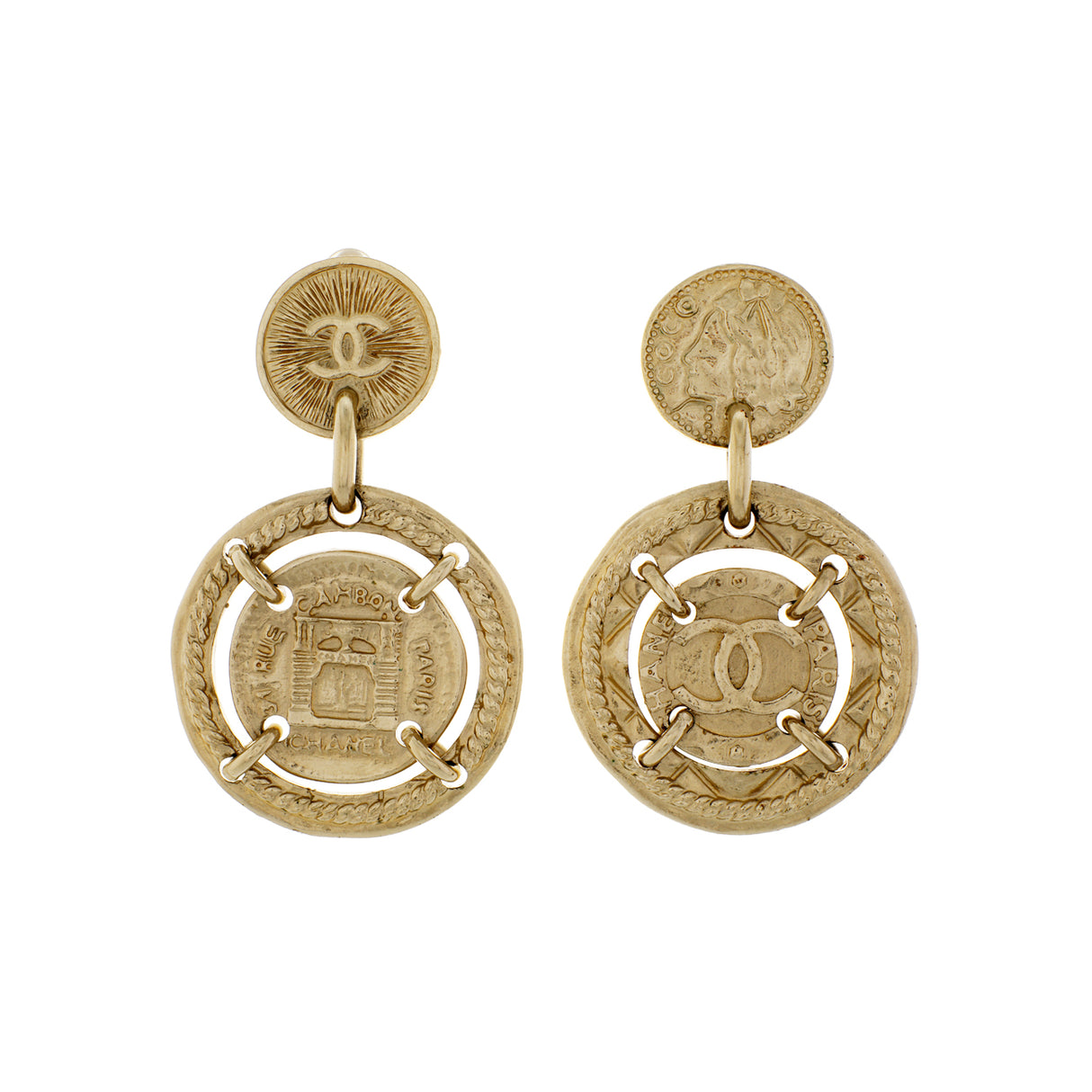 Chanel Round CC Coin Clip On Earrings