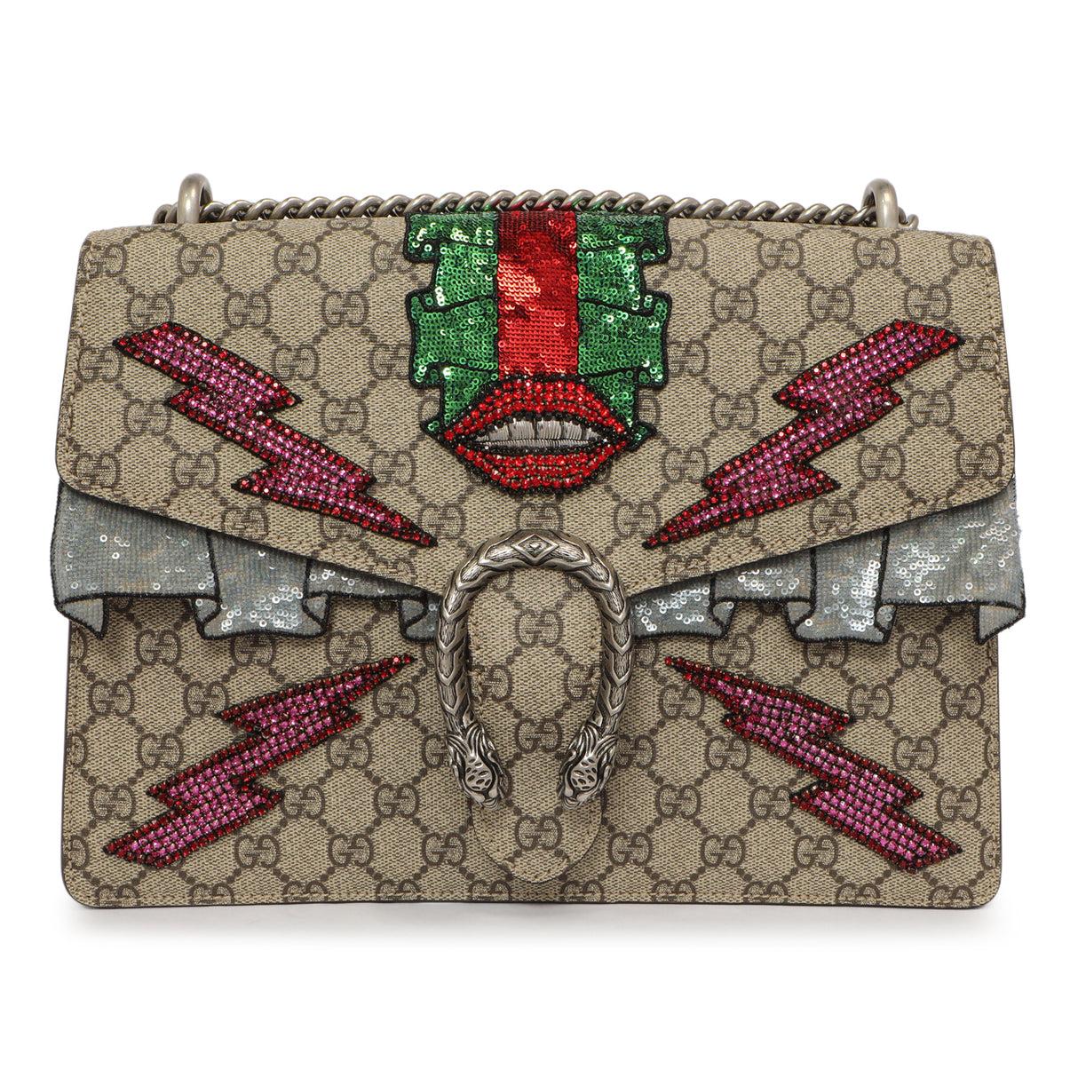 Gucci GG Supreme Monogram Lightning Embroidered Medium Dionysus Shoulder Bag