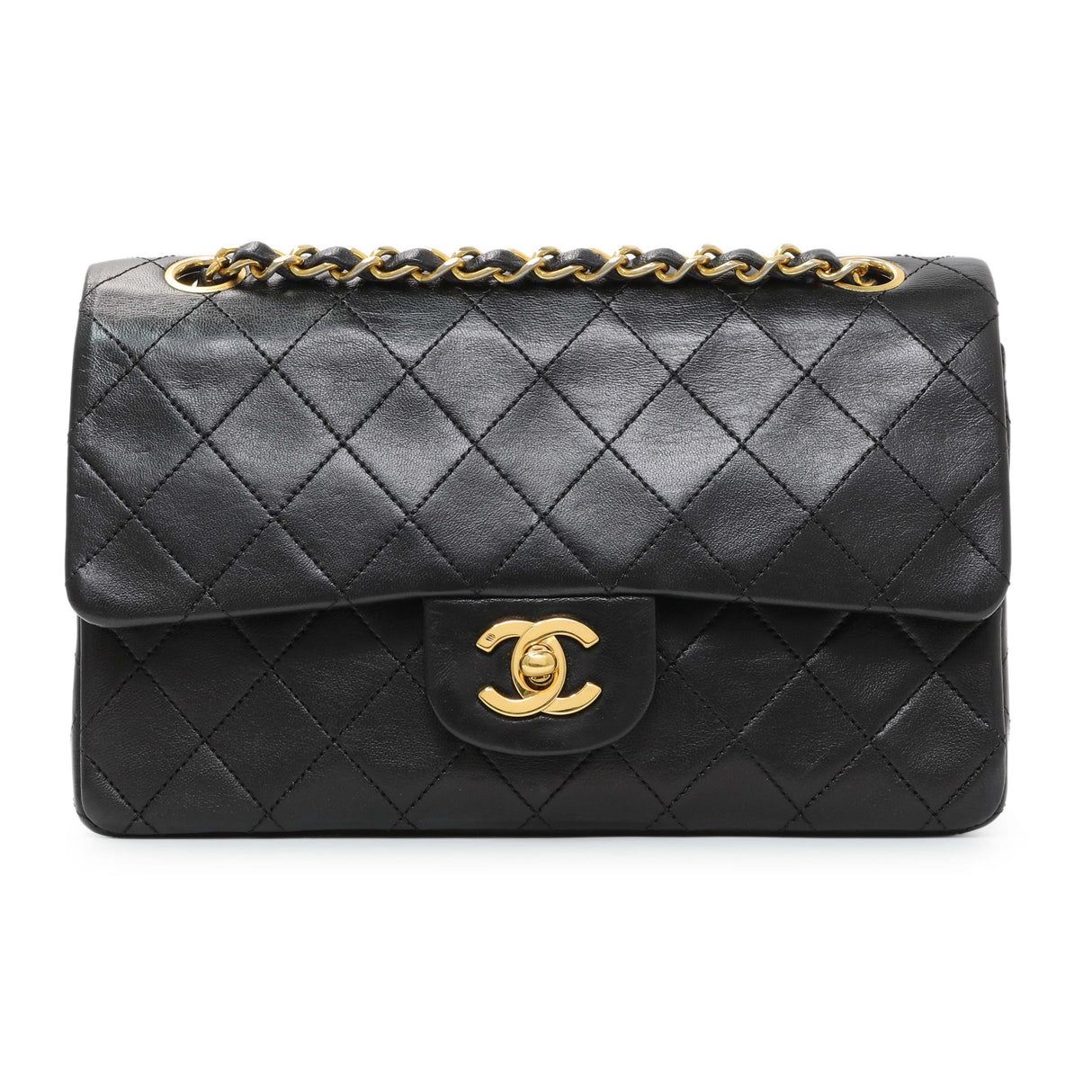 Chanel Black Quilted Lambskin Vintage Small Double Flap Handbags Chanel