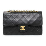 Chanel Black Quilted Lambskin Vintage Small Double Flap Handbags Chanel