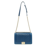 Chanel Blue Lambskin Chevron Quilted New Medium Boy Flap Handbags Chanel