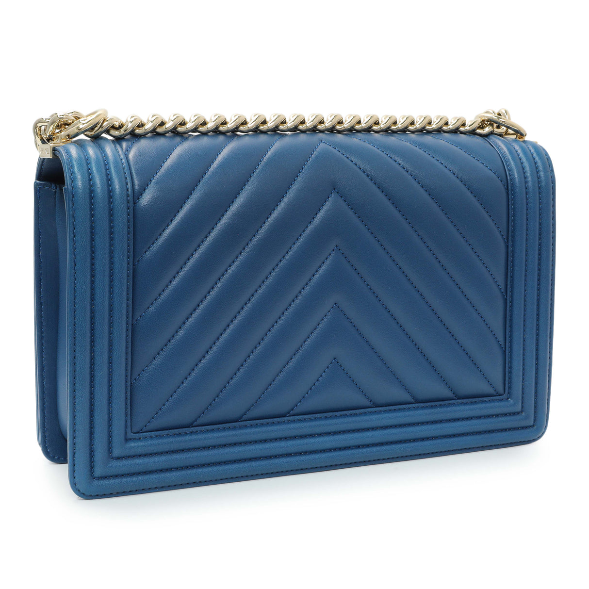 Chanel Blue Lambskin Chevron Quilted New Medium Boy Flap Handbags Chanel